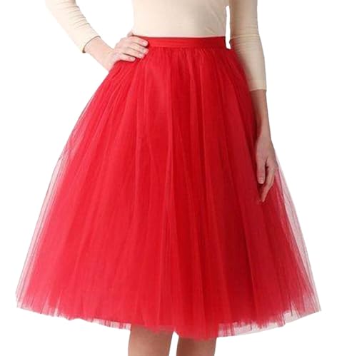 80er Jahre Outfit Damen Cosplay Tütü Damen Fasching Vintage Röcke Kurz Party Petticoat Kleid Damen Fashion Halloween Kostüme Für Erwachsene rot M 131 von MOKBAY