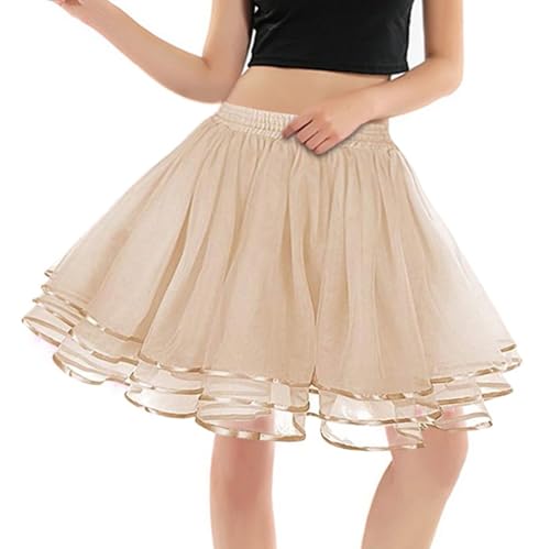 MOKBAY 80er Jahre Outfit Damen Kurz Tüll Damen Fasching 80er Rock Cosplay Party Petticoat Kleid Damen Vintage Karneval Kostüme Für Erwachsene khaki One Size 131 von MOKBAY