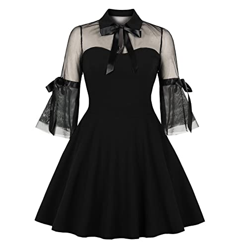 MOKBAY Fasching Kostüm Damen KarnevalsKostüme Halloween Kleid Gothic Flare Sleeve Gestrickte Damen Fasching Kostüm Fee Gute Halloween Kostüme Coole Damen Hexe Festival Outfit Schwarz M von MOKBAY