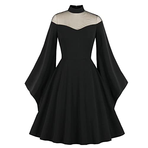 MOKBAY Fasching Kostüm Damen Langarm Kleid BöSe KöNigin Retro Kostüm Halloween Mittelalter Kostüm Hexe Tag Der Toten Kostüm Damen Sexy Geisterbraut VampirKostüm Woman Schwarz L von MOKBAY