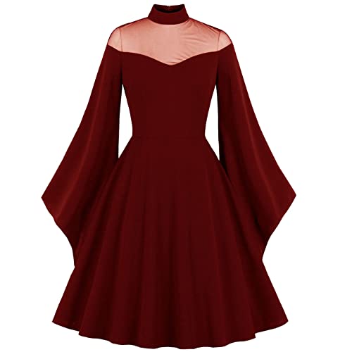 MOKBAY Fasching Kostüm Damen Langarm Kleid BöSe KöNigin Retro Kostüm Halloween Mittelalter Kostüm Hexe Tag Der Toten Kostüm Damen Sexy Geisterbraut VampirKostüm Woman Wein M von MOKBAY