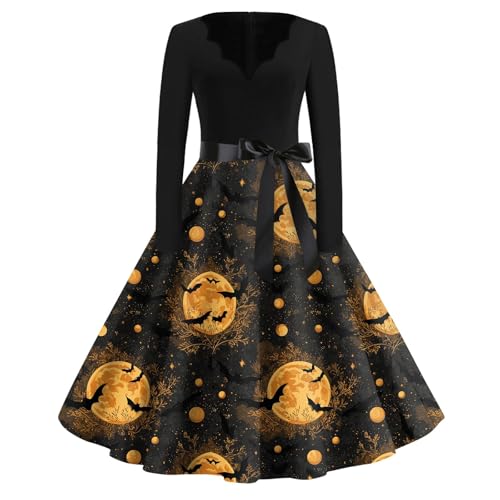 MOKBAY Halloween Costume Gruselige Halloweenkostüm Cosplay Y2k Vampir Kleider Kleidung Vintage Kostüme Costume Kleid Fledermaus Medieval Blutiges Partykleid Hexe Halloween Kostüm Damen Kürbis 3XL von MOKBAY
