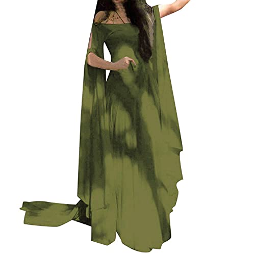 MOKBAY Halloween Fee Kostüm Damen Cosplay Kleid Fasching Kostüm Langarm Fairy Dress Herbst Winter Cosplay Feen Kostüm Damen Märchen Women Costume Renaissance Kleid Große Größen Grün 4XL von MOKBAY