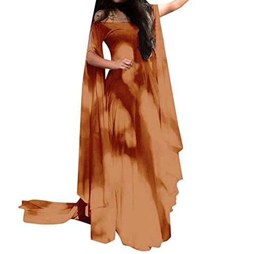MOKBAY Halloween Fee Kostüm Damen Kleid Fasching Kostüm Langarm Herbst Winter Fairy Dress Cosplay Feen Kostüm Damen MäRchen Halloween Kostüm Damen Renaissance Kleid Große Größen Orange 5XL von MOKBAY