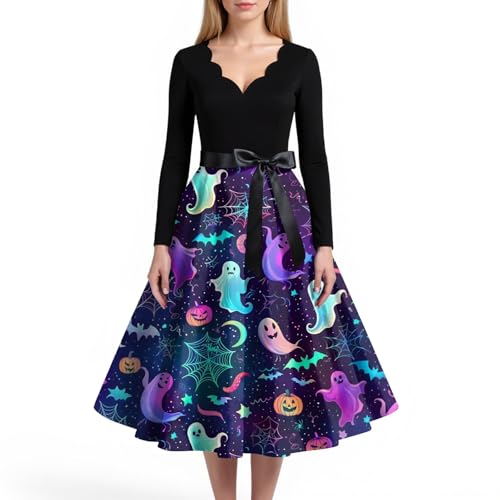 MOKBAY Halloween Hexenkostüm Damen Kostüm Y2k Halloweenkostüme Blutig Cosplay Nonne Fledermaus Teufel Horror Kleidung Kleider Medieval Partykleid Kleid Vintage Costume Kleid Schwarz Halloween XL von MOKBAY