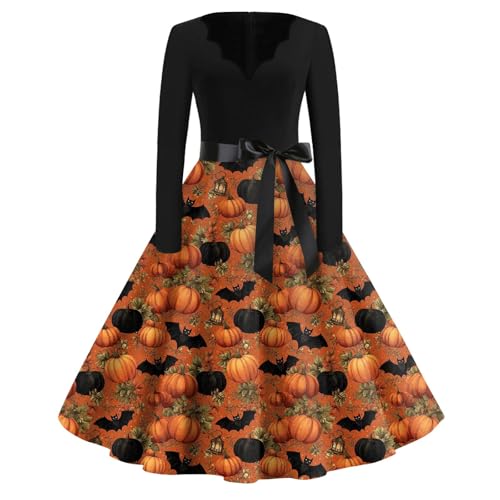 MOKBAY Halloween Kostüm Damen Cosplay Kostüm Kürbis Partykleid Nonne Horror Kleidung Plus Size Halloweenkostüme Kleider Medieval Übergröße Costume Blutig Kleid Vampire Halloween Outfit Damen XXL von MOKBAY