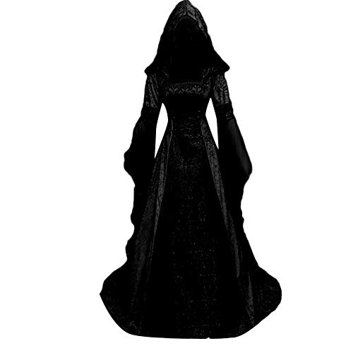 MOKBAY Halloween Kostüm Damen Mit Kapuze Kleid Retro Halloween Mittelalter Kleidung Damen Renaissance FüR Cosplay Halloween Karneval Gothic Vintage Kleidung Damen Hexenumhang Schwarz 3XL von MOKBAY