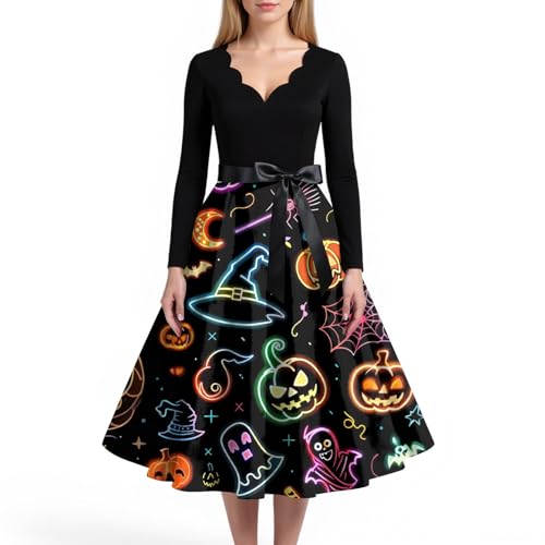 MOKBAY Halloween Kostüm Vampir Damen Kleid Grusel Kleider Clown Cosplay Nonne Übergröße Halloweenkostüme Costume Horror Partykleid Kostüm Kleidung Spinne Medieval Plus Size Halloween Outfit 5XL von MOKBAY