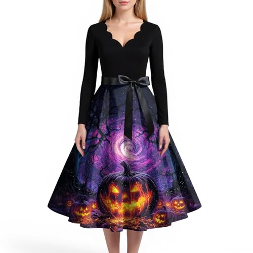 MOKBAY Halloween Skelett Kostüm Hexe Cosplay Fledermaus Halloweenkostüm Blutiges Hexen Kleidung Kleider Vintage Costume Partykleid Kostüme Medieval Gruselige Übergröße Kleid Halloween Outfits 4XL von MOKBAY