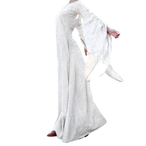 MOKBAY Langarm Fee Kostüm Damen Halloween Kleid Fasching Kostüm Herbst Winter Fairy Dress Cosplay Feen Kostüm Damen MäRchen Halloween Kostüm Damen Renaissance Kleid Große Größen Weiß XL von MOKBAY