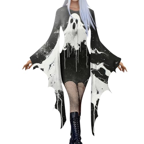 Viktorianisches Kleid Weiß Renaissance Schwarz Kleid Kostüm Mittelalter Kleider Goth Clothes Cosplay Halloween Fledermaus Vintage Gothic Halloween Kostüm Mittelalter XXL von MOKBAY
