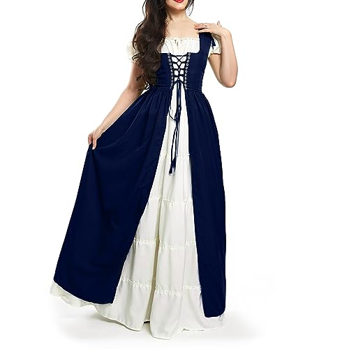 Viktorianisches Kostüm Damen Cosplay Vintage Mittelalter Kostüme Gothic Kleider Kleid Mittelalterkleid Halloween Kostüm Schwarz Renaissance Kleid Schwarz Gothic L von MOKBAY