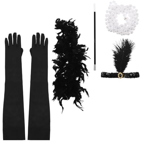 MOKKHNB 1 Satz Flapper Kostümset für Damen Teiliges Zubehör mit Stirnband Handschuhen Halsschmuck und Schal für Jahre Themenpartys Vintage Events und Karneval MOKKHNB 1 Satz Flapper Kostümset für Damen Teiliges Zubehör mit Stirnband Handschuhen Halsschmuck und Schal für Jahre Themenpartys Vintage Events und Karneval von MOKKHNB