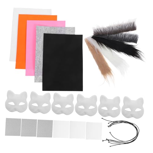 MOKKHNB 1 Satz Katzenmasken Set für Handbemalte Diy Tiermasken Weichem Plüsch mit Augennetz für Kostümpartys Halloween und Kreative Bastelprojekte von MOKKHNB