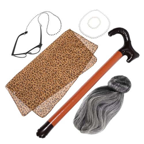 MOKKHNB 1 Satz Old Lady Kostüm Set mit Perücke und Zubehör für Teiliges Cosplay Set für Halloween Karneval und Kostümpartys Vielseitig Einsetzbar MOKKHNB 1 Satz Old Lady Kostüm Set mit Perücke und Zubehör für Teiliges Cosplay Set für Halloween Karneval und Kostümpartys Vielseitig Einsetzbar von MOKKHNB