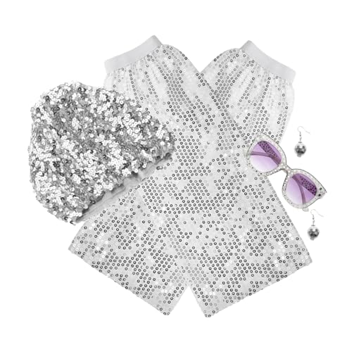MOKKHNB 1 Satz Retro Disco Outfit für Damen mit Glitzer Hut Ball Ohrringen Beinstulpen für Karneval Tanzpartys Bequemes Material für Jahre Themenveranstaltungen von MOKKHNB