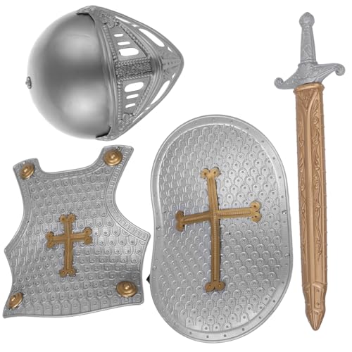 MOKKHNB Medieval Cosplay Satz Kinder Helm Schild Spielzeug Retro Ritter Kostüm Zubehör Sicheres Rollenspiel für Jungen 4-6 von MOKKHNB
