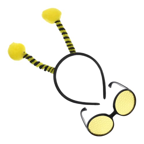 MOKKHNB 1satz Bienen Haarband Mit Brille Cartoon Biene Kostüm Zubehör Für Halloween Karneval Und Kindergeburtstagsfeiern Teiliges Mit Stirnband Und Sonnenbrille von MOKKHNB