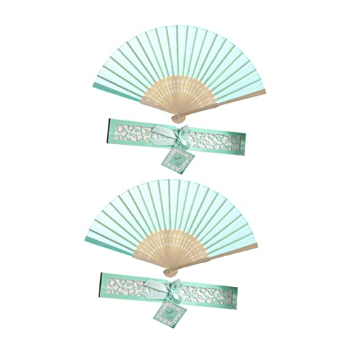 MOKKHNB 2 Stück Klassische Faltbare Handfächer mit Grünem Seidenstoff Chinesischer Stil Handliche Faltfächer für Damen für Hochzeit Party Dekoration und von MOKKHNB