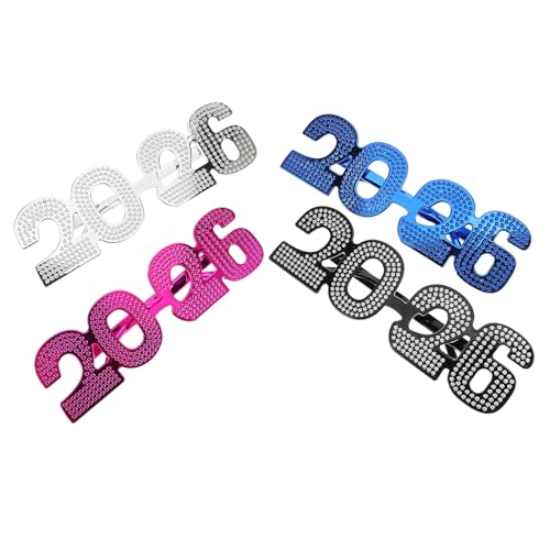 MOKKHNB 4 Stück Happy New Year-brillen 2026, Kunststoff, Silvester, Partyzubehör, Dekorationen, Zubehör, Urlaub, Brillen, Sonnenbrillen, Fotoautomaten-requisiten, MOKKHNB 4 Stück Happy New Year-brillen 2026, Kunststoff, Silvester, Partyzubehör, Dekorationen, Zubehör, Urlaub, Brillen, Sonnenbrillen, Fotoautomaten-requisiten, von MOKKHNB