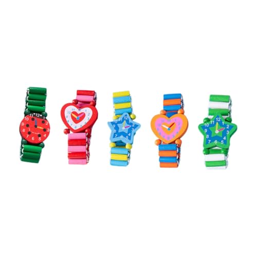MOKKHNB 5Stücke Bunte Kinderuhr Spielzeugset Holz Armbanduhr für Jungen und Mädchen Kreative Simulierte Uhren Zufälligen Farben für Rollenspiele und von MOKKHNB