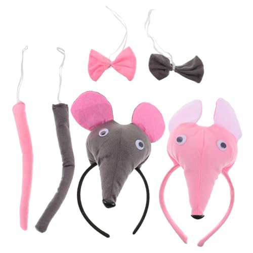 MOKKHNB 6 Stück Teiliges Mäuseohren und Haarreif mit Fliege für Karneval Halloween und Kostümpartys Lustige Tieraccessoires für Erwachsene von MOKKHNB