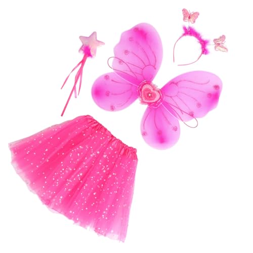 MOKKHNB Schmetterlings Flügel mit Tüllrock Feen Kostüm für Mädchen Teiliges Festival Cosplay mit Zauberstab und Haarband Atmungsaktiv Vielseitig für Bühne und Party von MOKKHNB