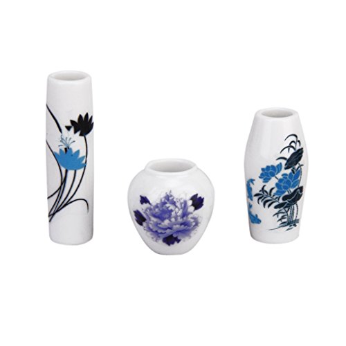 MOLERRI Set von 3 Stueck Puppenhaus Miniatur Plastik Blumen Vase - Blau Gemaltes Blumen von MOLERRI