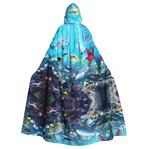 MOLIAE Farbenfroher 3D-Umhang mit Kapuze, Motiv: Meereslandschaft unter Wasser tropischer Fische, Unisex, Erwachsene, langer Kapuzenumhang für Halloween, Karneval, Cosplay, Kostüme, Hexenkostüm MOLIAE Farbenfroher 3D-Umhang mit Kapuze, Motiv: Meereslandschaft unter Wasser tropischer Fische, Unisex, Erwachsene, langer Kapuzenumhang für Halloween, Karneval, Cosplay, Kostüme, Hexenkostüm von MOLIAE