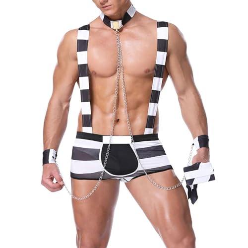 MOLUCI Erwachsene Männer Sklaven Rollenspiel Kostüme Sexy Cosplay Party Outfits Körpergeschirr Shorts Anzug,Schwarz,L von MOLUCI