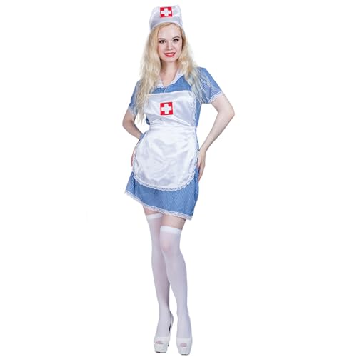 MOLUCI Frauen Sexy Krankenschwester Kostüm Cosplay Erotische Dessous Dreiteilige Freche Spitze Rock Outfit Versuchung Uniform Anzug,Blau,M von MOLUCI