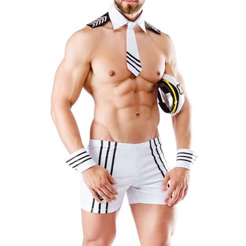MOLUCI Herren Sexy Matrosenkostüm Outfit Dessous Cosplay Unterwäsche Set Verführung Erotischer Dessous Anzug,Weiß,L von MOLUCI