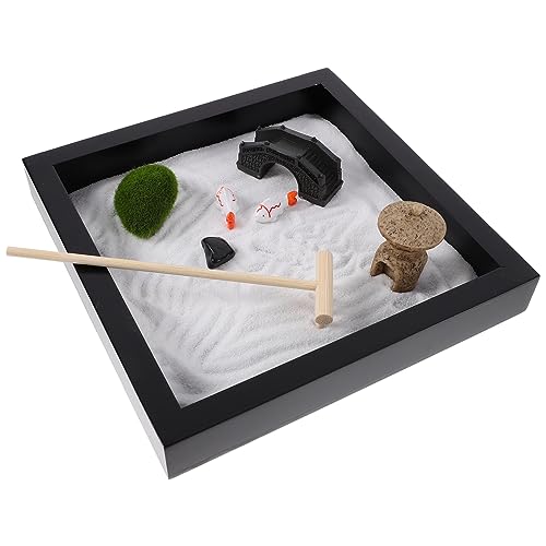 MOLUCKFU Holzdekorationen Zen-sandgarten Japanischer Mini-Garten Für Schreibtisch Dekorativer Gartensandkasten Tischdekor Mit Handgefertigten Accessoires von MOLUCKFU