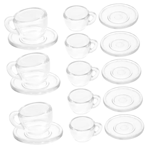 MOLUCKFU 1 Satz Mini-Tasse bastelsets für bastelzeug für teelichtgläser klein durchsichtige tassen mini Tasse Puppenhaus Teegeschirr Puppenhauszubehör Mini-Untertasse Plastik von MOLUCKFU
