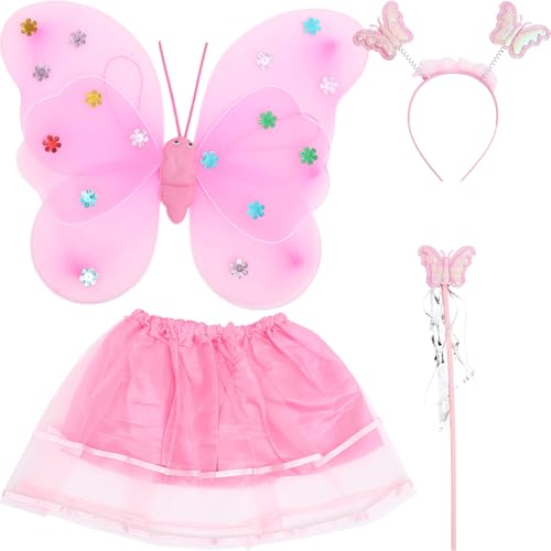 MOLUCKFU Schmetterlingskostüm Für Mädchen Schmetterlingsflügel Kopfschmuck Rock Stirnband Fee Verkleidung Party-Essentials von MOLUCKFU