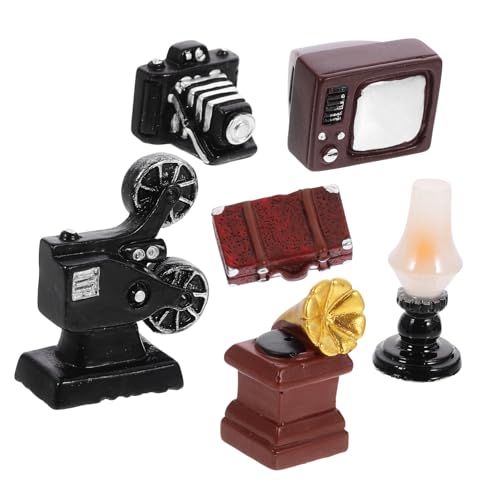 MOLUCKFU 1 Satz Puppenhausmöbel Miniaturfernseher Petroleumlampe Koffer Phonograph Für Wohnzimmer Schlafzimmer Mini-hausdekor von MOLUCKFU