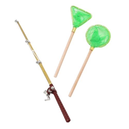MOLUCKFU Mini-angelrute Aus Holz Nylon Und Aluminiumlegierung Passend Für Miniatur-landschaften Und Schreibtisch-deko Mit Mini-fischernetz von MOLUCKFU