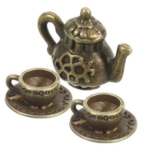MOLUCKFU Mini Aus Metall Miniatur-teekannenset Metallische Und Teetasse Dekoratives Küchenaccessoire Simulierter Teekannen-Ornament Langlebige Zinklegierung Elegante Tischdekoration von MOLUCKFU