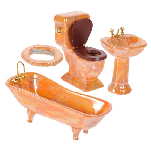 MOLUCKFU Mini-möbel-badezimmerset Puppenhausspielzeug Miniatur-badezimmerzubehör Keramikbadewanne Toilette Badezimmerdekor Kompakt Und Leicht von MOLUCKFU