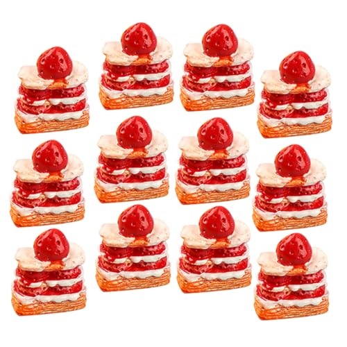 MOLUCKFU 12 Stück Erdbeer Sahne Kuchen Fake Dessert Miniatur Kuchen Dessert Lebensmittel Requisite Kleines Kuchenmodell Miniatur Kuchen Simulierter Mini Kuchen Miniatur von MOLUCKFU