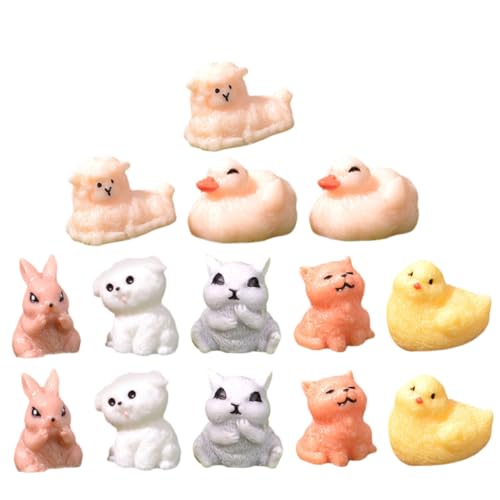MOLUCKFU 14st Mikrolandschaftsornament Figur Matschiges Miniatur-hausbausatz Tiere Mini- Kaninchen Hund Klein Scheune Wurf Tiermodell Miniaturen Winzig Harz von MOLUCKFU