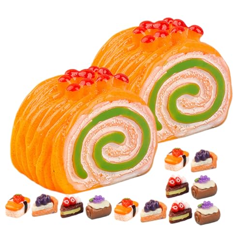 MOLUCKFU 15 Stück Dreidimensionaler Obstkuchen, Dessert, Gefälschter Kuchen, Ornament, Simulationskuchen, Miniatur Lebensmittel Für Puppenhaus, Realistische Künstliche Desserts, Kuchen, von MOLUCKFU