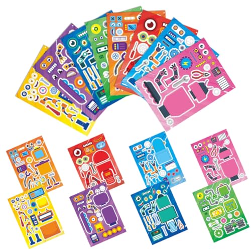 MOLUCKFU 16 Blatt Cartoon Roboter Puzzle Aufkleber DIY Roboter Sticker Für Party Dekoration von MOLUCKFU
