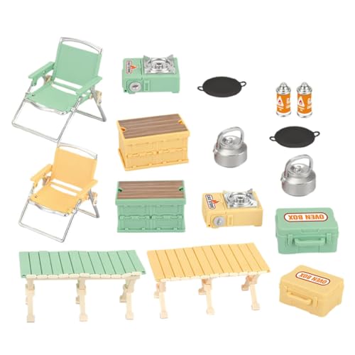 MOLUCKFU 16 Stück Teiliges Kindercamping Spielset mit Miniaturfaltstuhl und Tisch Realistische Outdoor Spielmöbel für Kleinkinder Tragbar und Leicht Fördert Familienspaß und Rollenspiele von MOLUCKFU