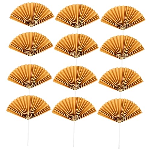 MOLUCKFU 16 Stück Teiliges Papierfächer Cupcake Topper Tortendeko Faltbare Goldene Kuchenaufleger für Geburtstag Hochzeit Partydekoration Leicht Kreativ Einfach zu Befestigen von MOLUCKFU