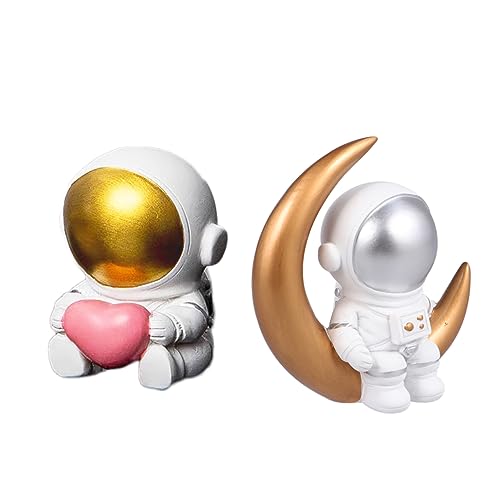 MOLUCKFU 2 Pcs Harz Astronaut Figuren Kuchen Auto Decor Mini Astronaut Statuen für Geburtstag von MOLUCKFU