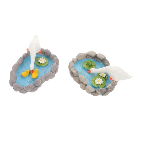 MOLUCKFU 2 Stück Miniatur Teich Deko Teilig Resin Weiße Gänse Lotusblumen Gartenfigur Schwimmende Tierdekoration Balkon Wohnzimmer Gartenteich Zubehör von MOLUCKFU