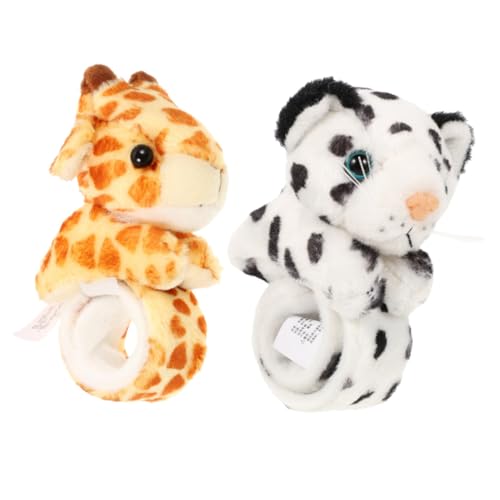 MOLUCKFU 2 Stück Tier Slap Armband für Plüscharmband mit Giraffe und Schneeleopard Kuscheltiere Handgelenk Band für Partys und Alltagsgebrauch von MOLUCKFU
