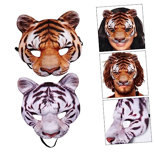 MOLUCKFU Unisex Tiger Maske Kostüm Kunststoff 2 Stück Karneval Abdeckung Für Halloween Party Cosplay Weiß Gelb MOLUCKFU Unisex Tiger Maske Kostüm Kunststoff 2 Stück Karneval Abdeckung Für Halloween Party Cosplay Weiß Gelb von MOLUCKFU