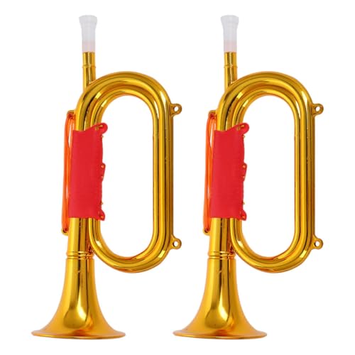 MOLUCKFU 2 Stück Trompete Kunststoff Goldfarben Leichte Bugle Trompete für Bühne und Party Robuste Musikalisches Blasinstrument für Jungen Mädchen von MOLUCKFU
